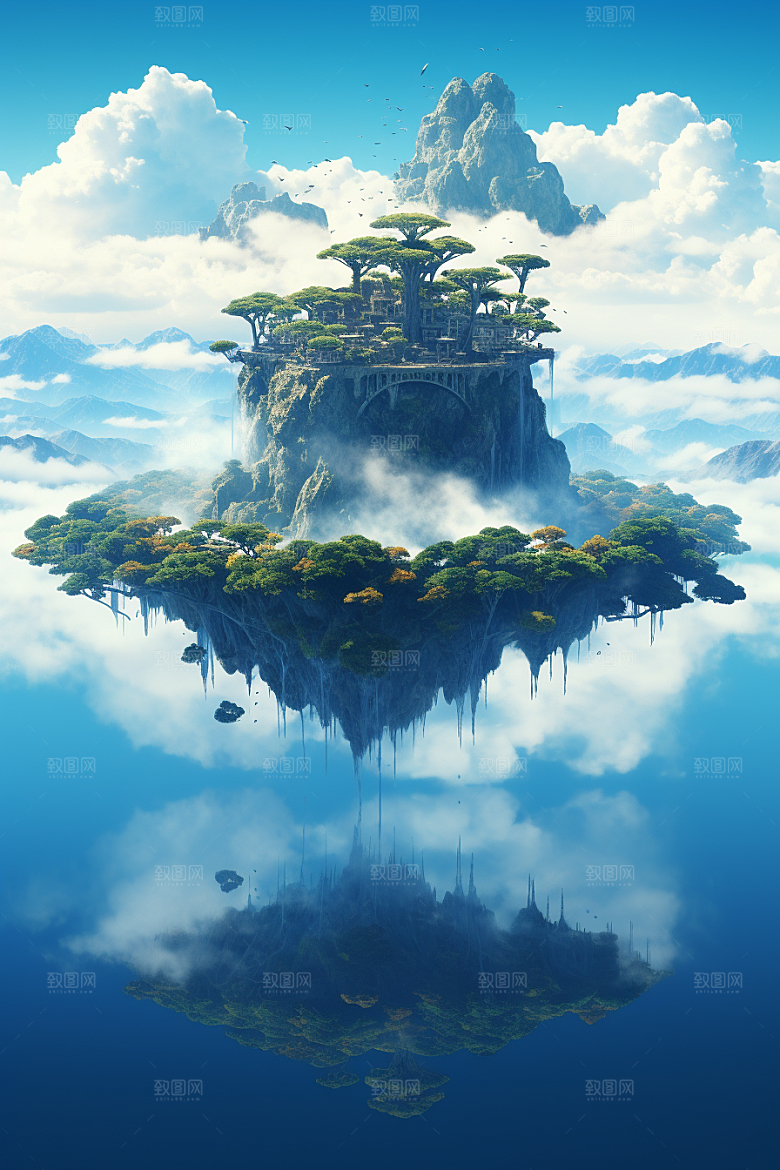 海岛高清水天一色插画