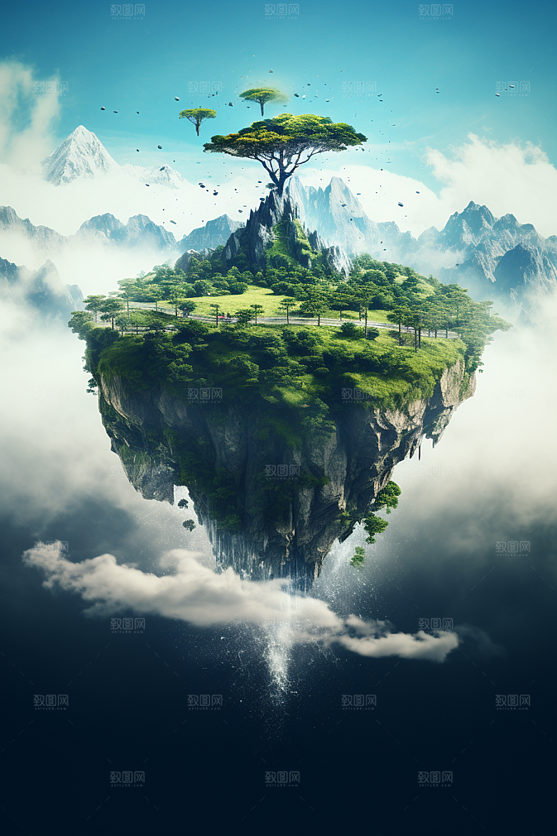 海岛大海水天一色插画