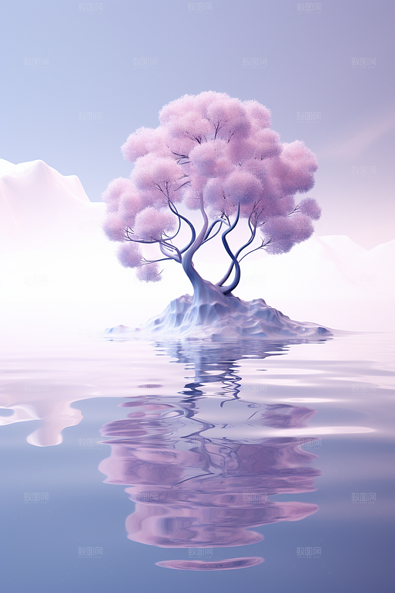 海岛小岛水天一色插画