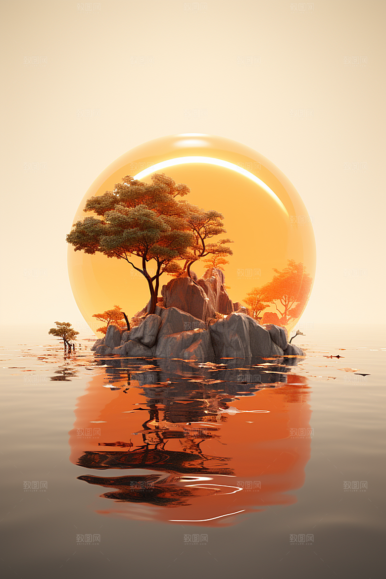 海岛孤岛清新插画