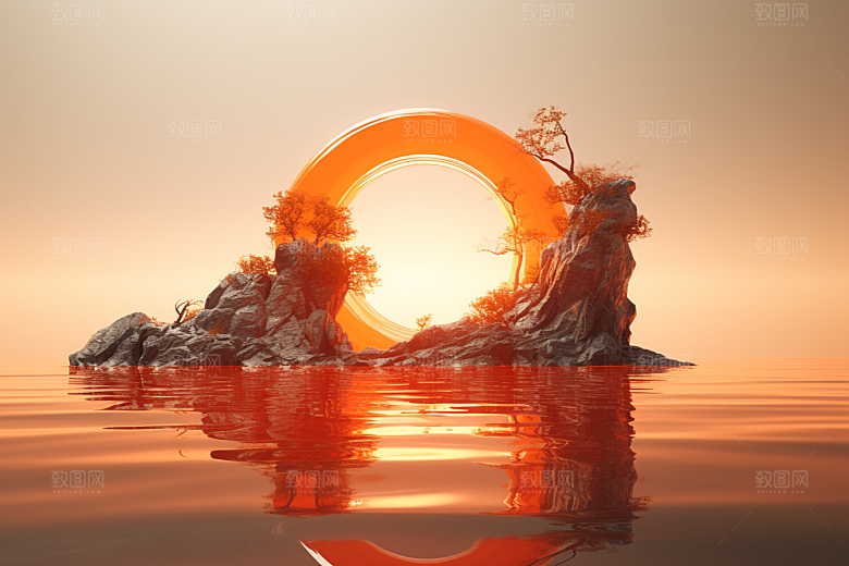 海岛大海清新插画