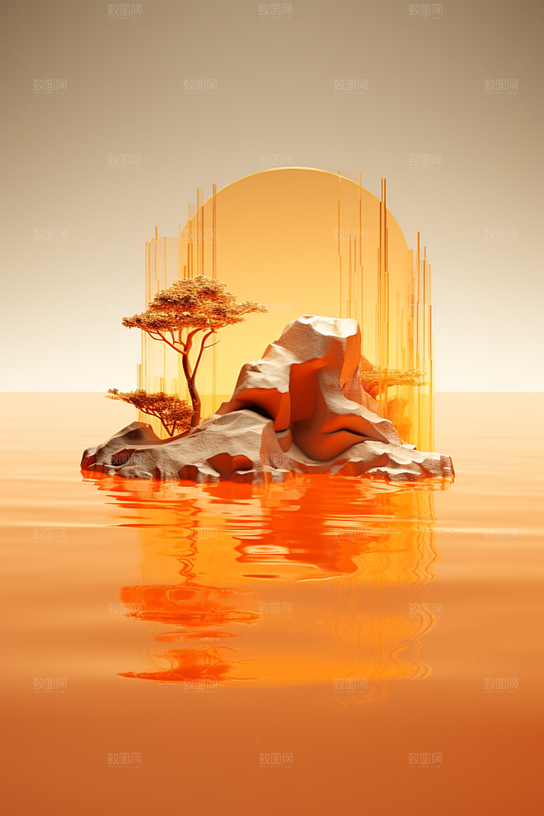 海岛艺术孤岛插画