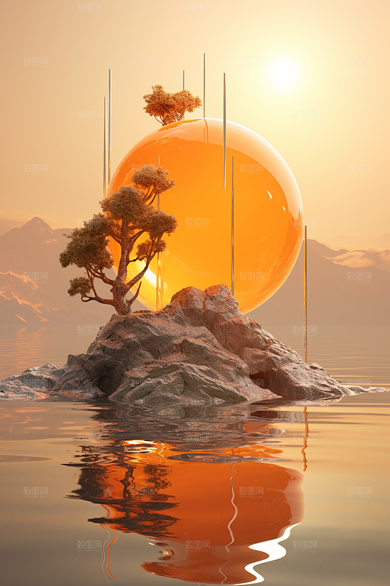 海岛艺术夏天插画