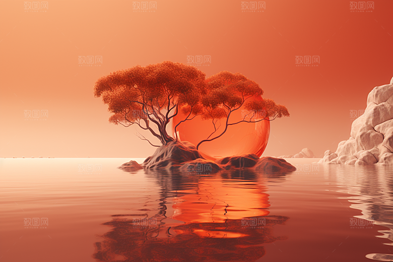 海岛小岛大海插画