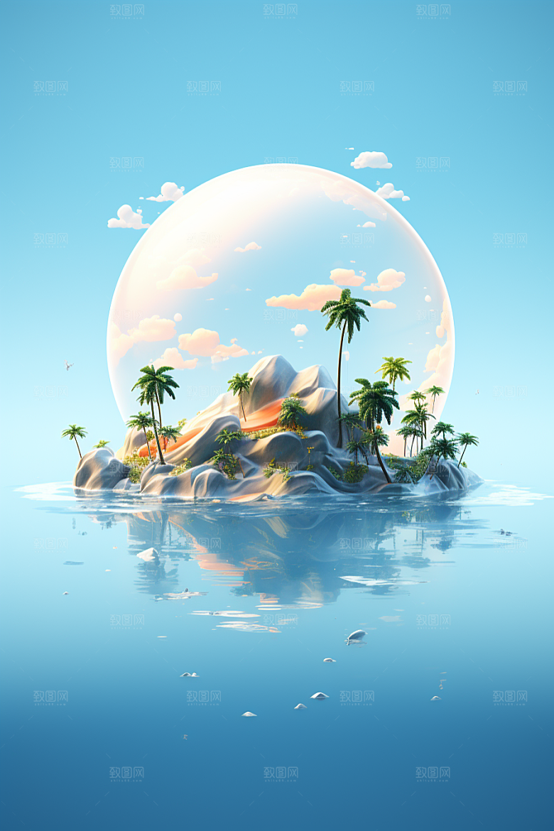 海岛水天一色高清插画