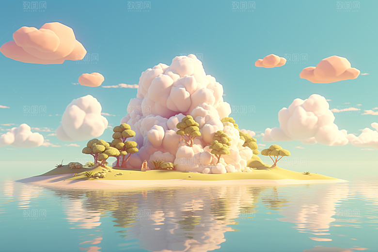 海岛小岛水天一色插画