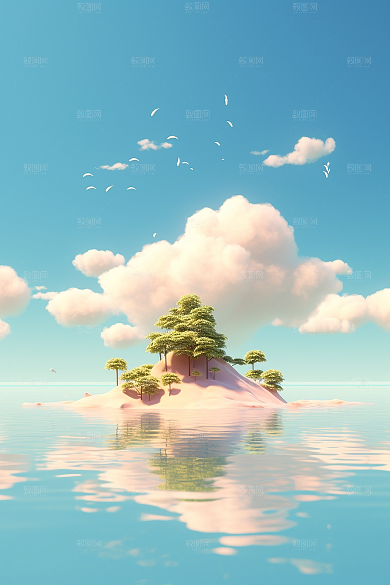 海岛大海孤岛插画