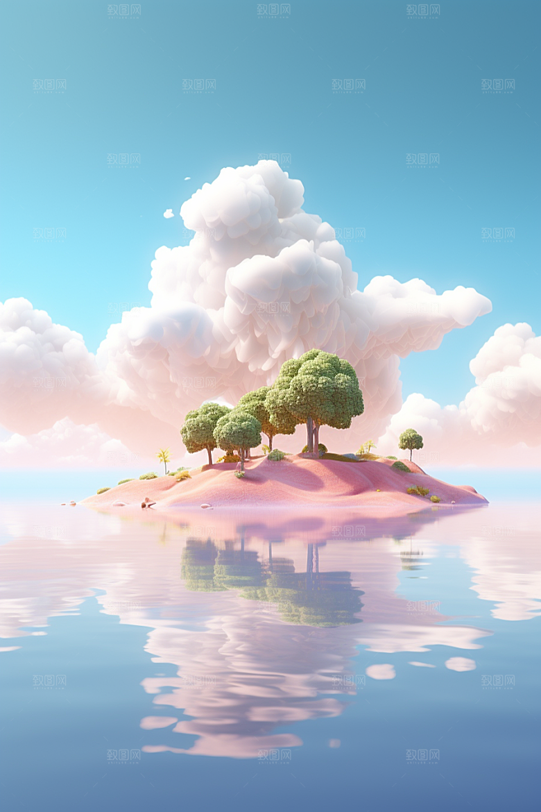 海岛梦幻水天一色插画