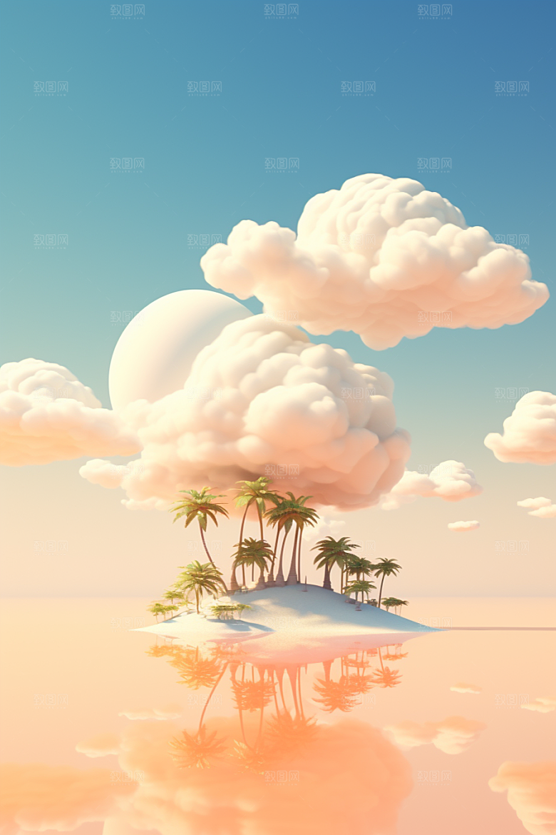 海岛小岛梦幻插画