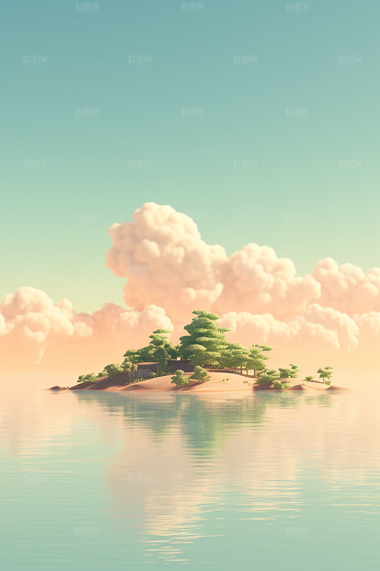 海岛水天一色小岛插画