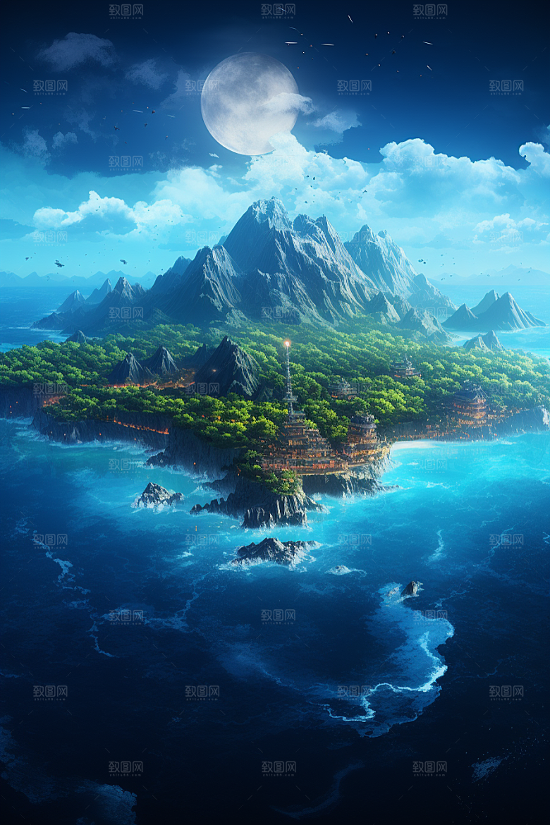 海岛清新高清插画