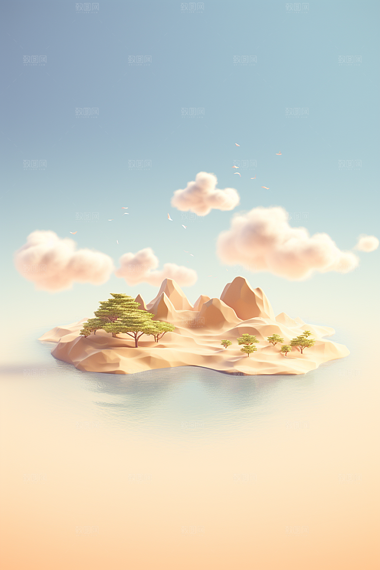 海岛大海清新插画