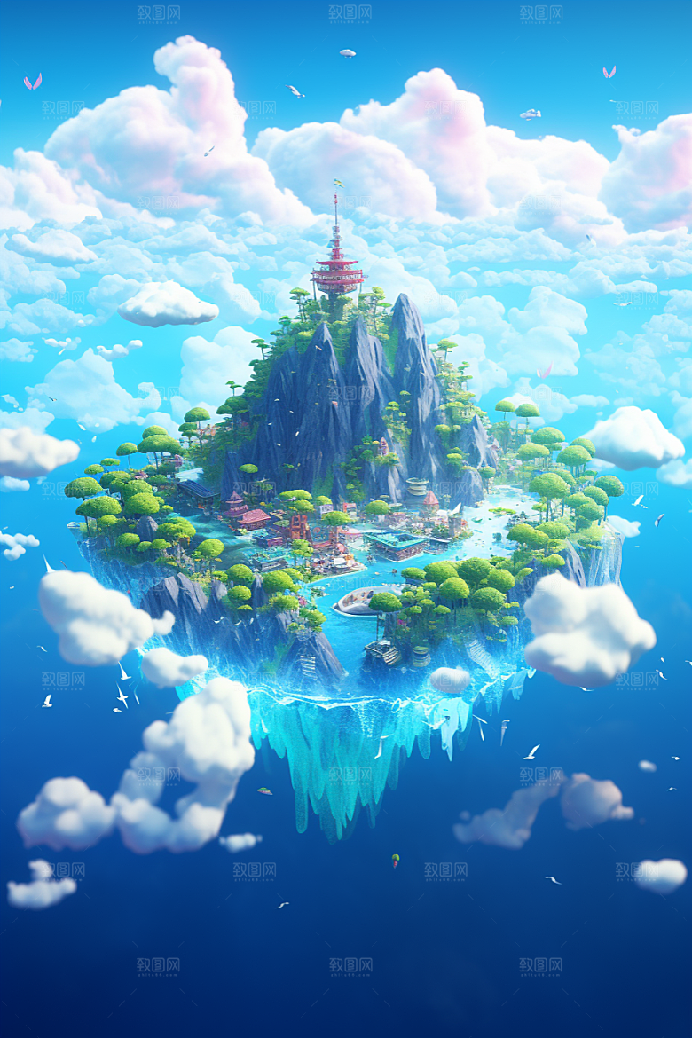 海岛清新孤岛插画