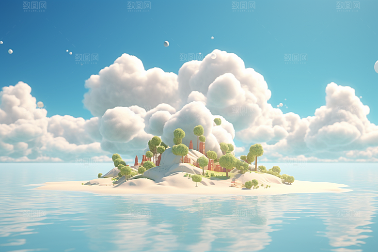 海岛小岛水天一色插画