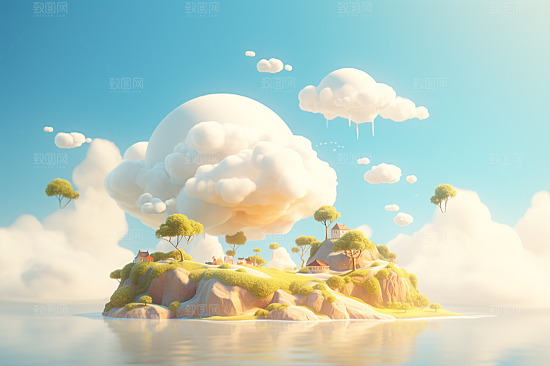 海岛夏天水天一色插画