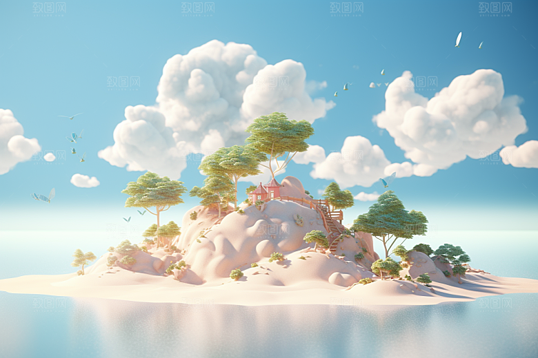 海岛孤岛夏天插画