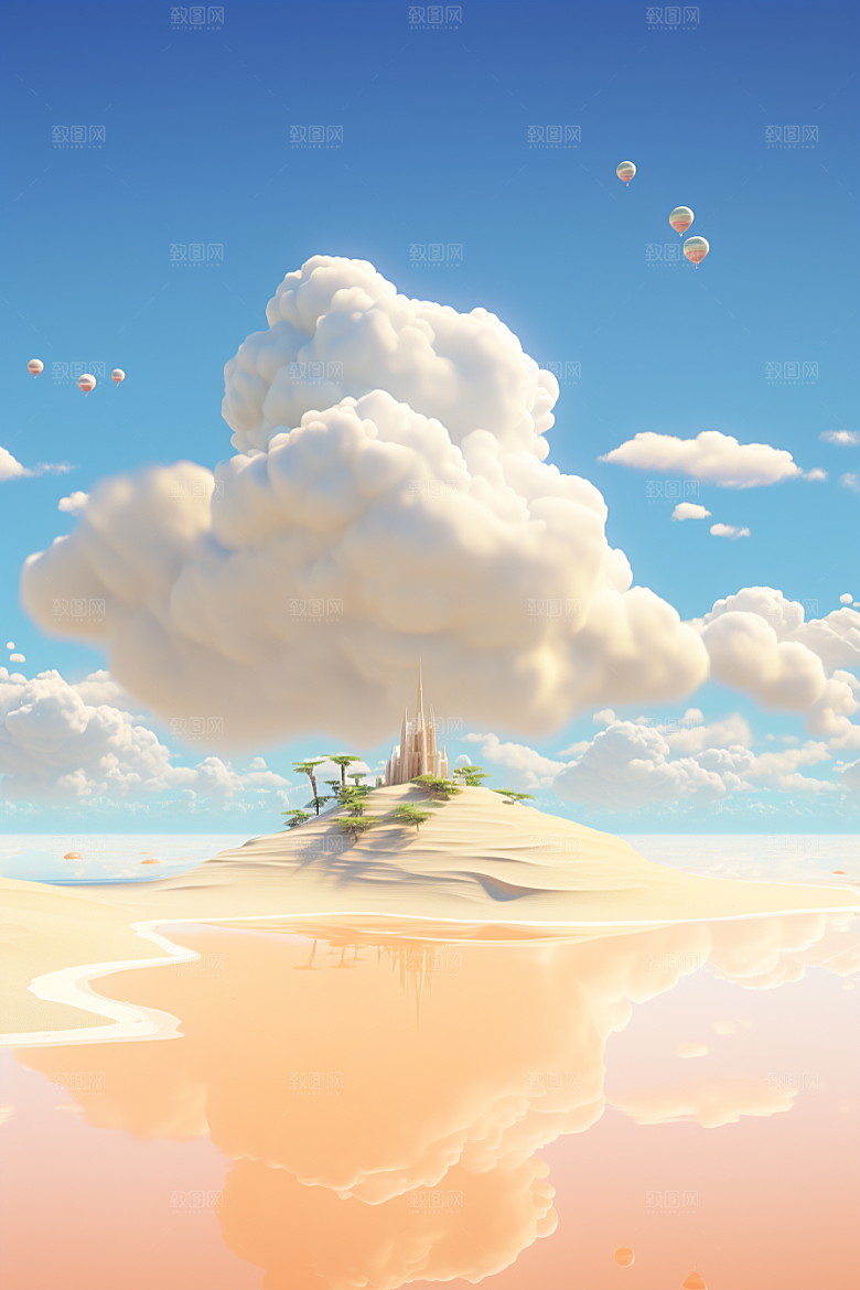 海岛夏天大海插画