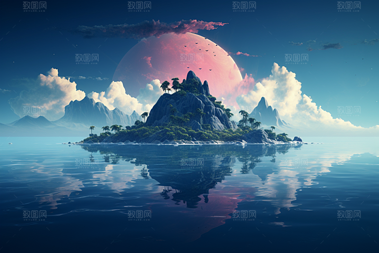 海岛高清大海插画