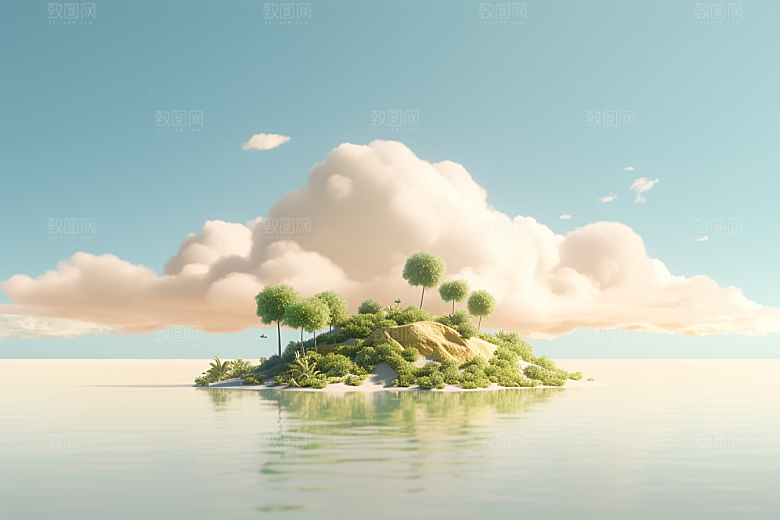 海岛清新孤岛插画