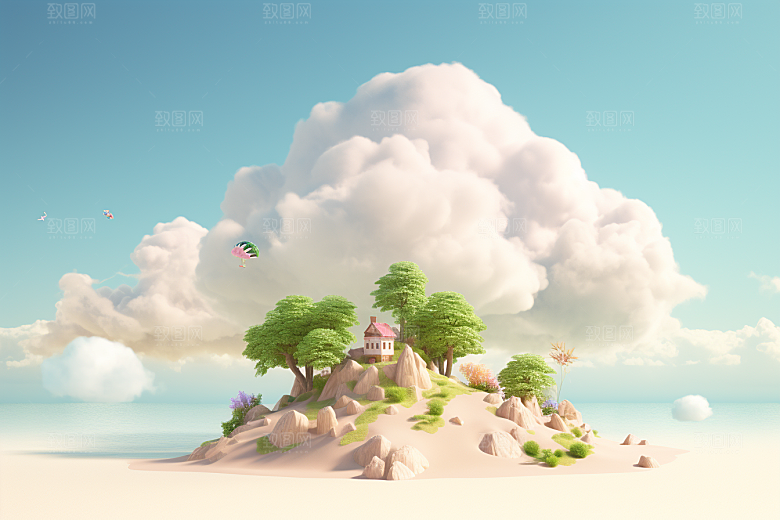 海岛高清夏天插画