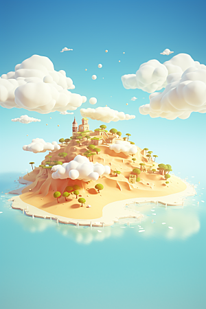 海岛小岛大海插画