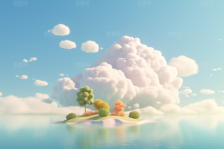 海岛艺术小岛插画