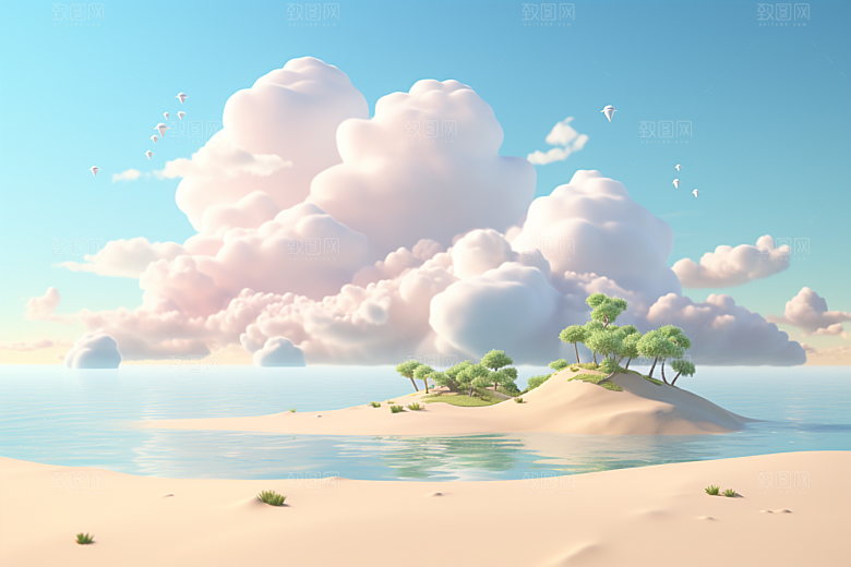 海岛梦幻小岛插画