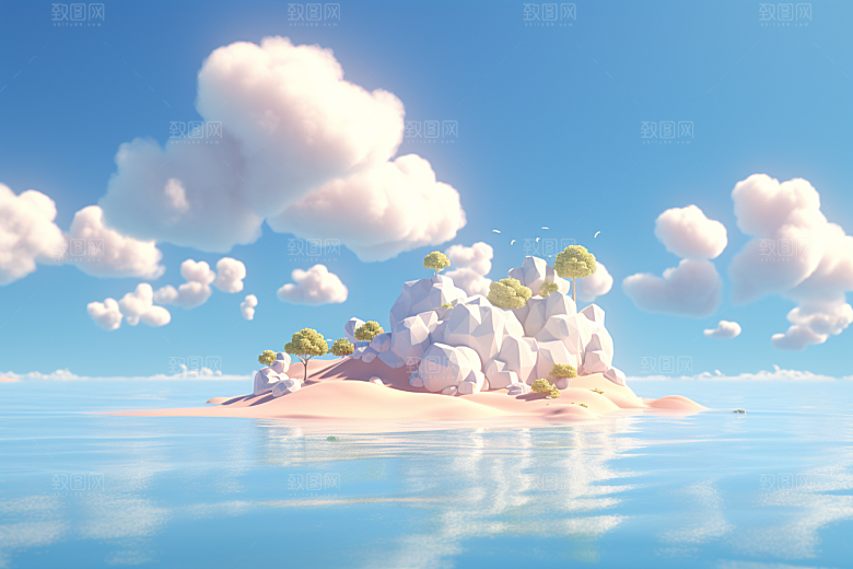海岛孤岛梦幻插画