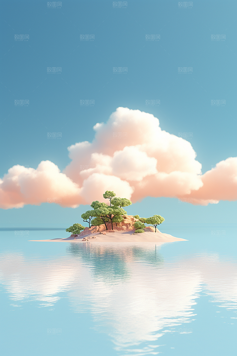 海岛水天一色小岛插画