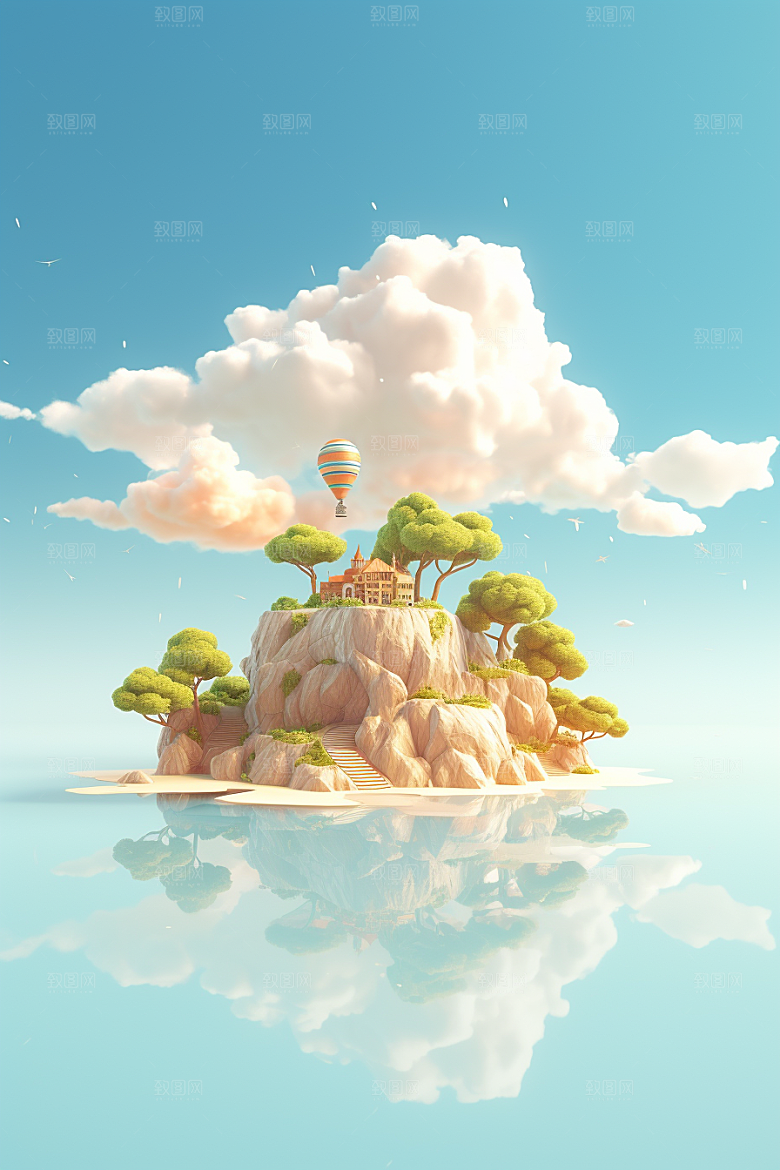 海岛艺术孤岛插画