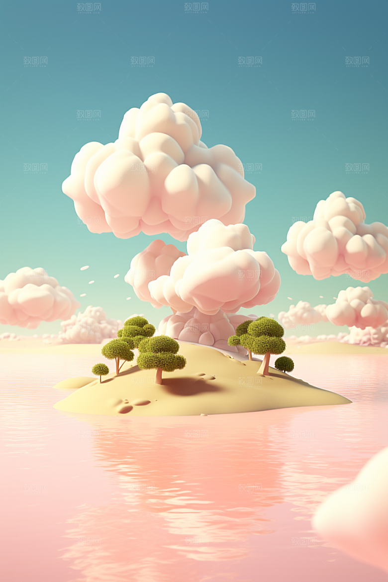 海岛清新水天一色插画