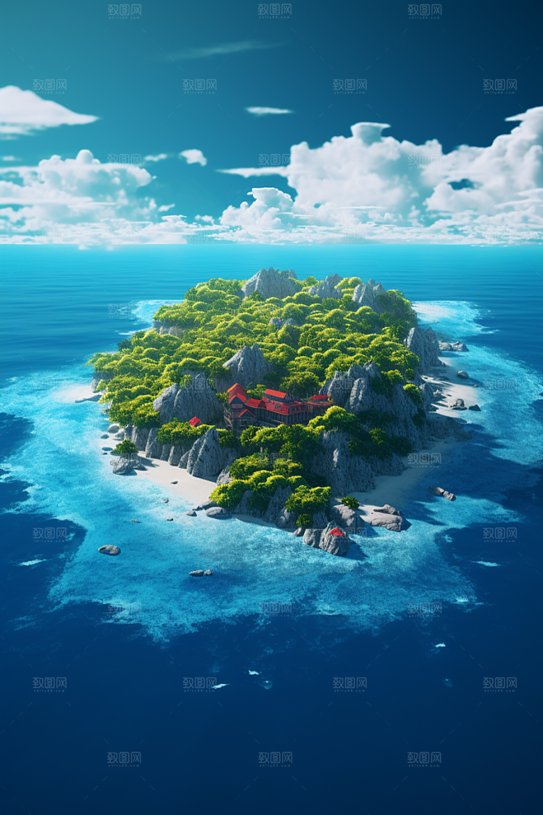 海岛大海小岛插画