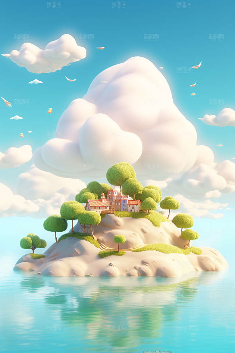 海岛孤岛小岛插画