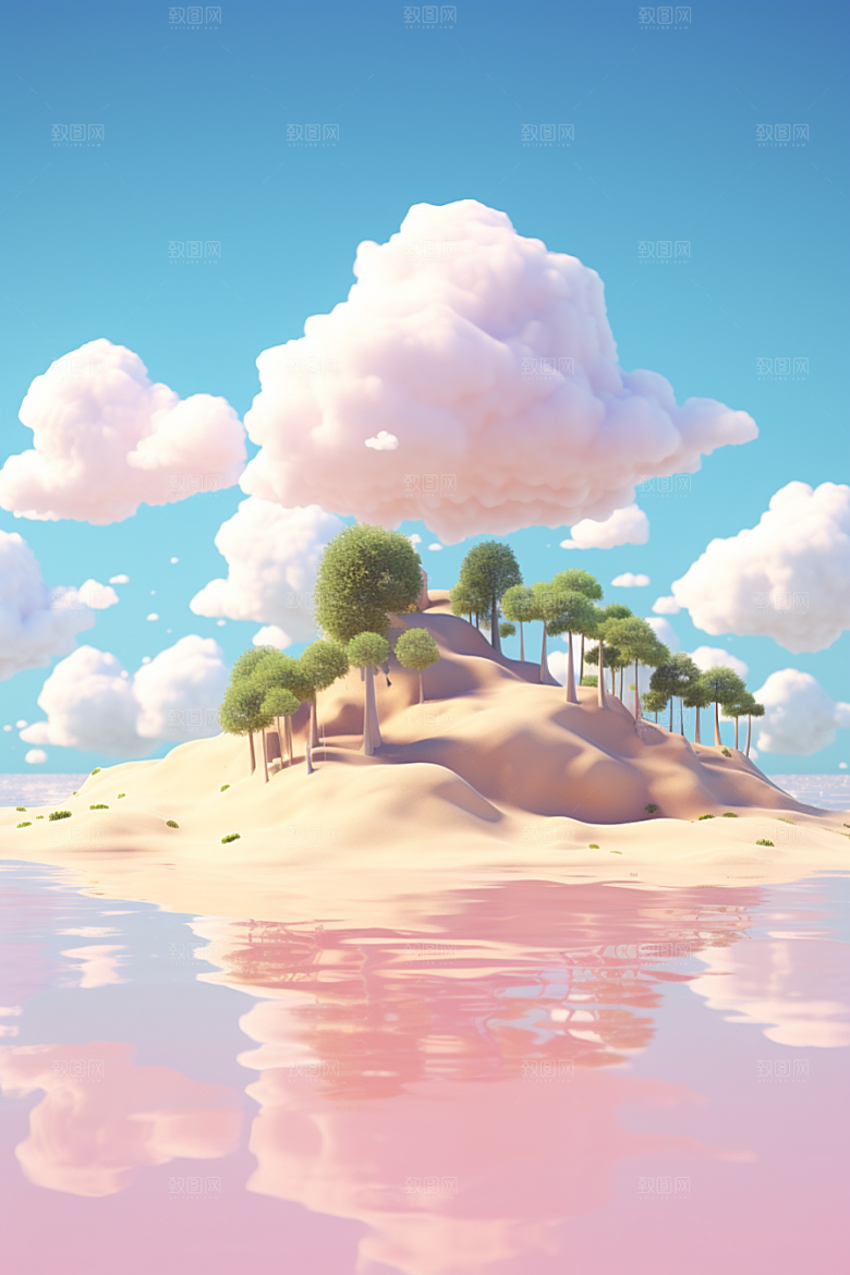 海岛清新孤岛插画