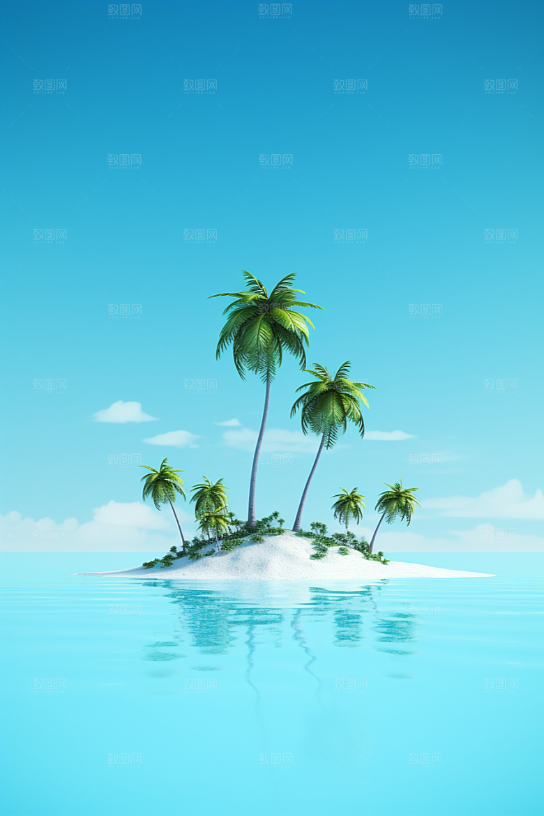海岛水天一色孤岛插画