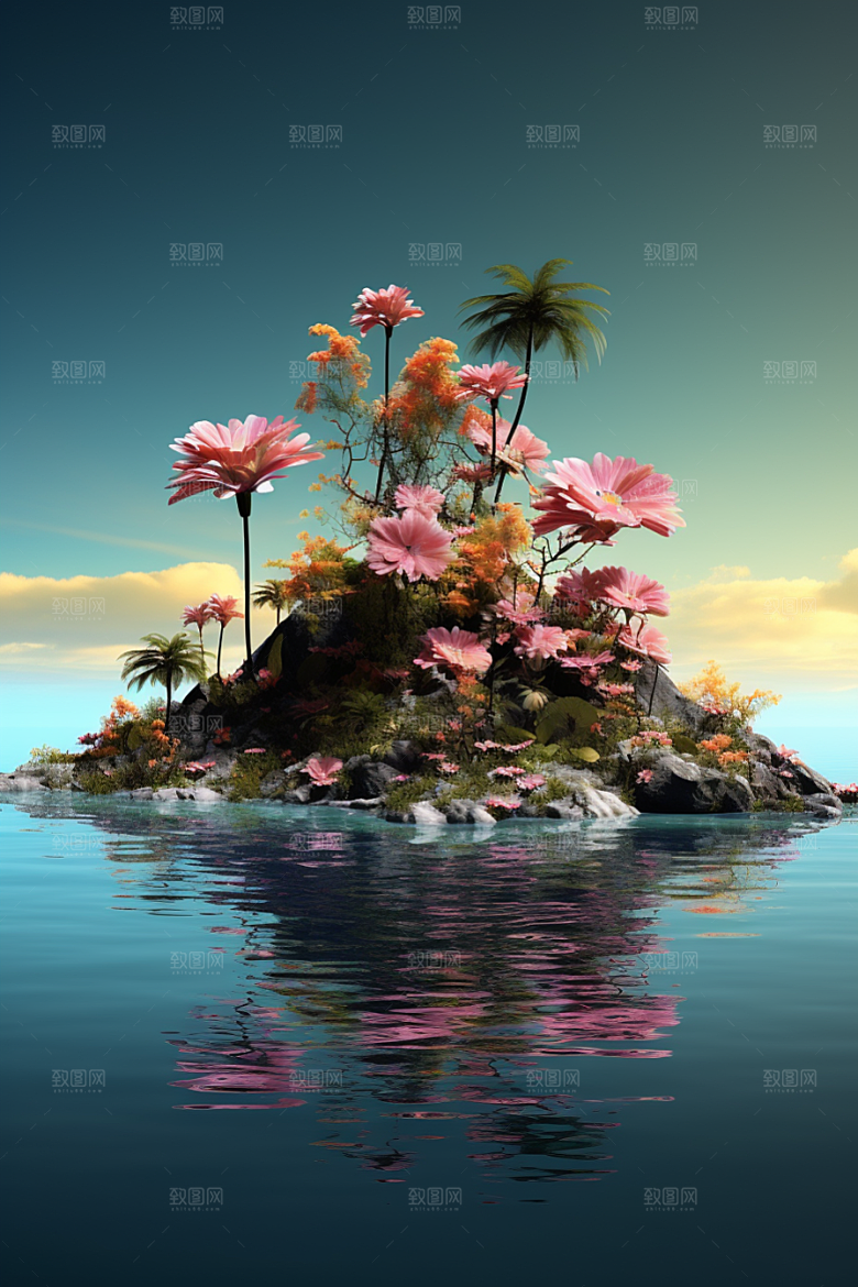 海岛清新小岛插画