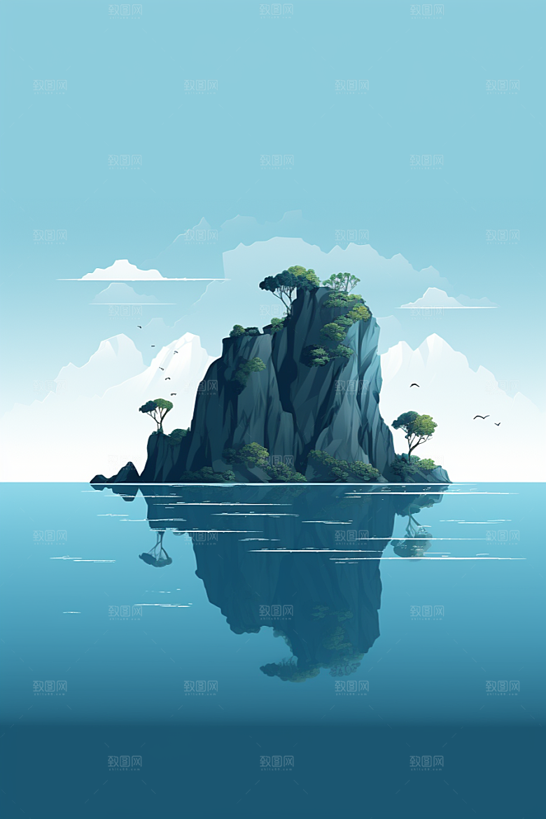 海岛小岛孤岛插画