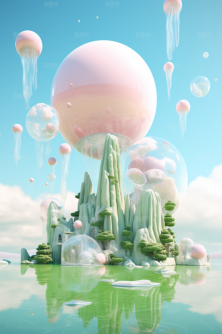 海岛小岛清新插画