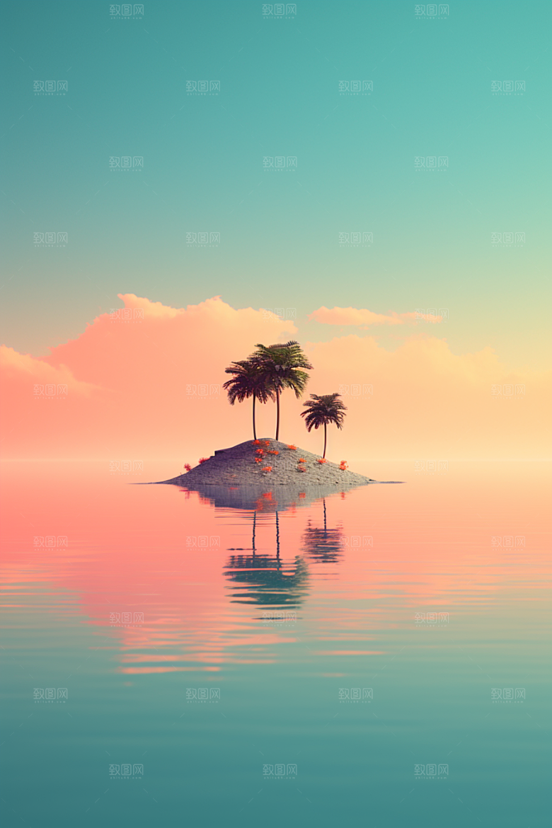 海岛水天一色小岛插画