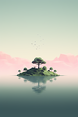 海岛孤岛大海插画