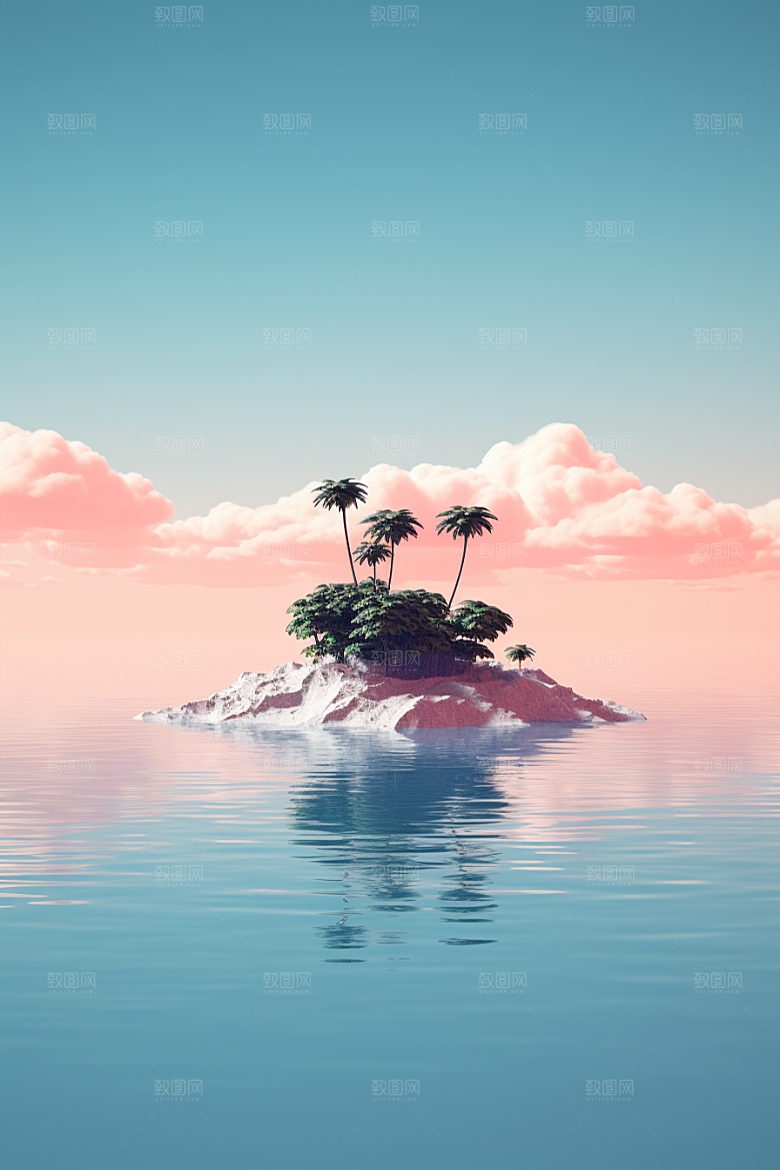 海岛夏天水天一色插画