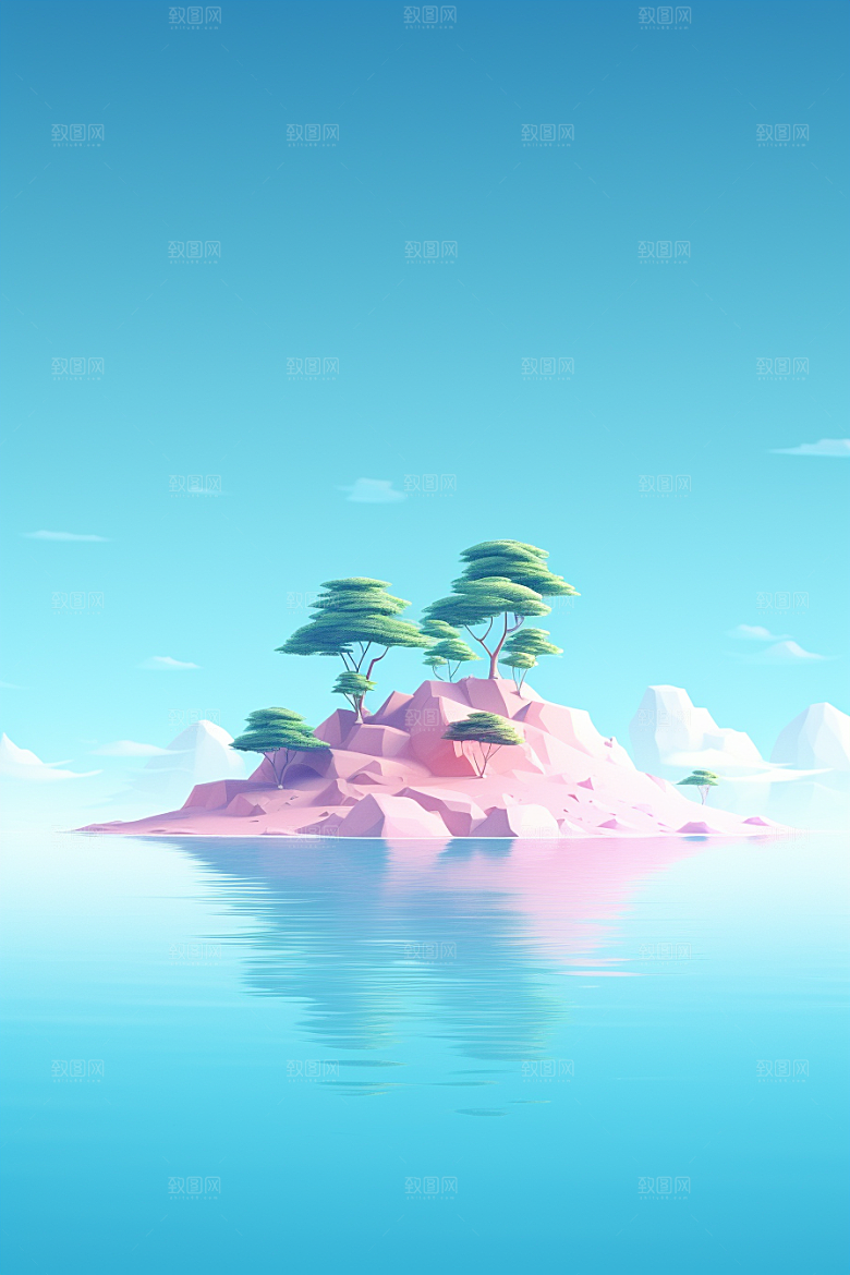 海岛清新水天一色插画