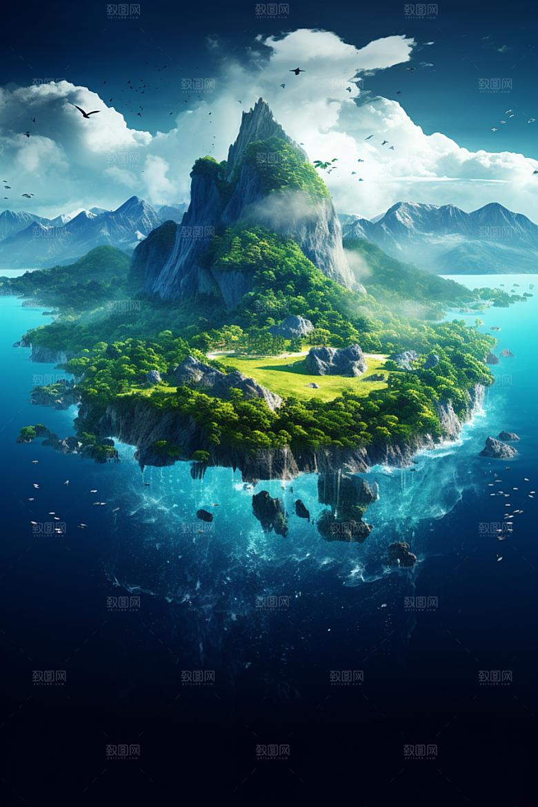 海岛小岛艺术插画