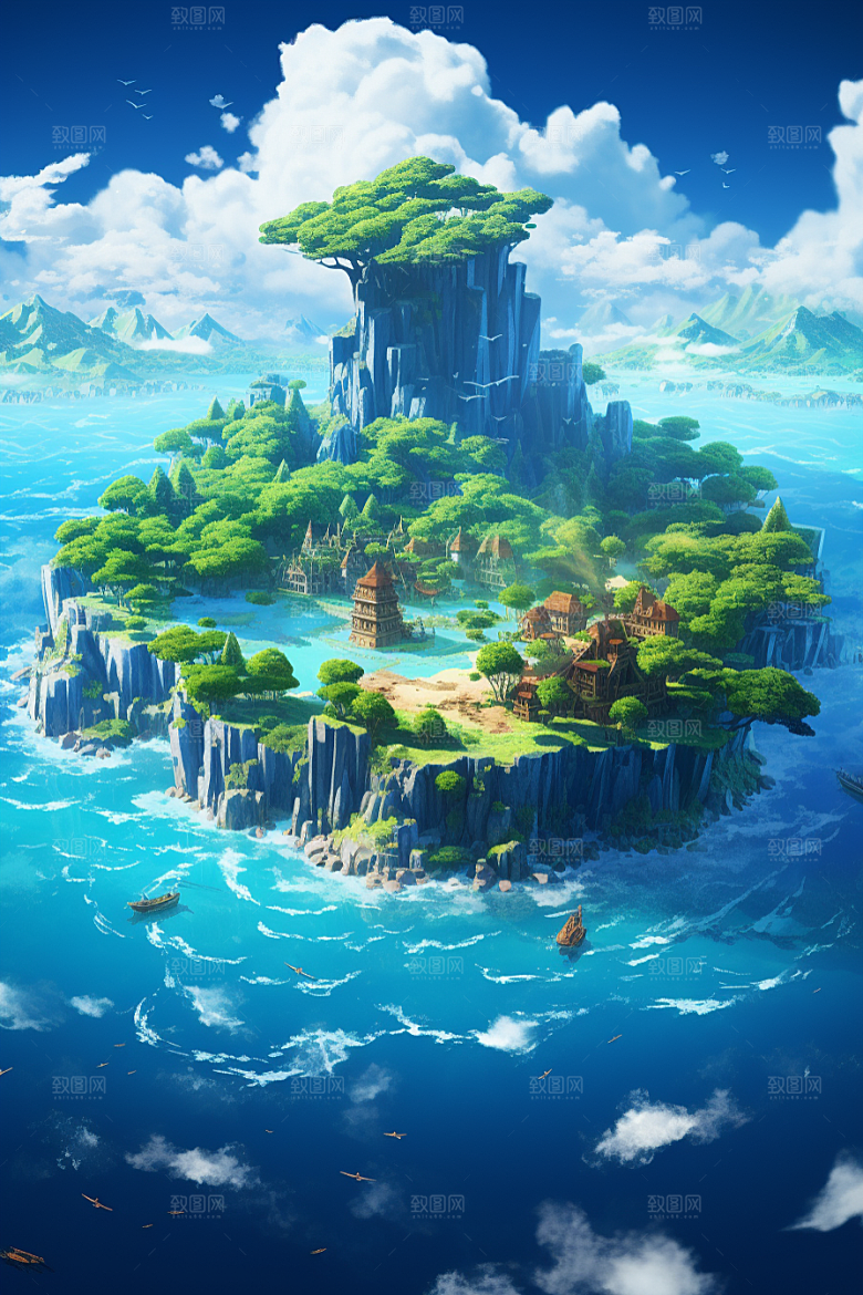 海岛艺术夏天插画