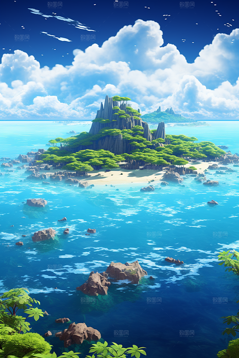 海岛孤岛小岛插画