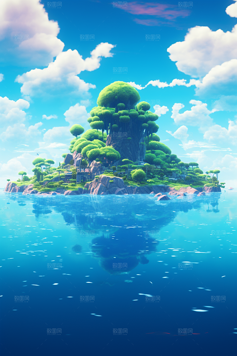 海岛清新孤岛插画