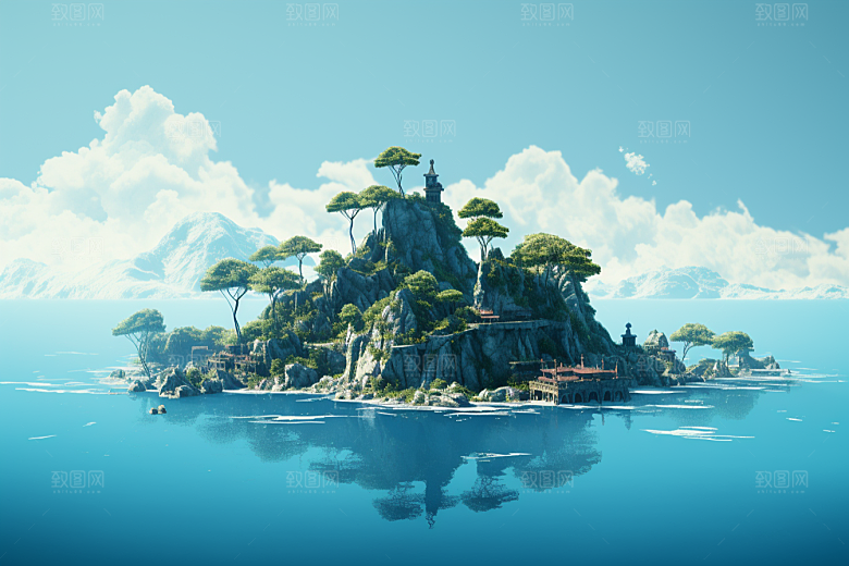 海岛梦幻大海插画