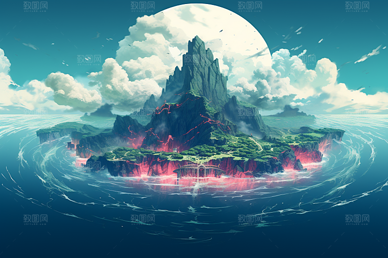 海岛大海梦幻插画