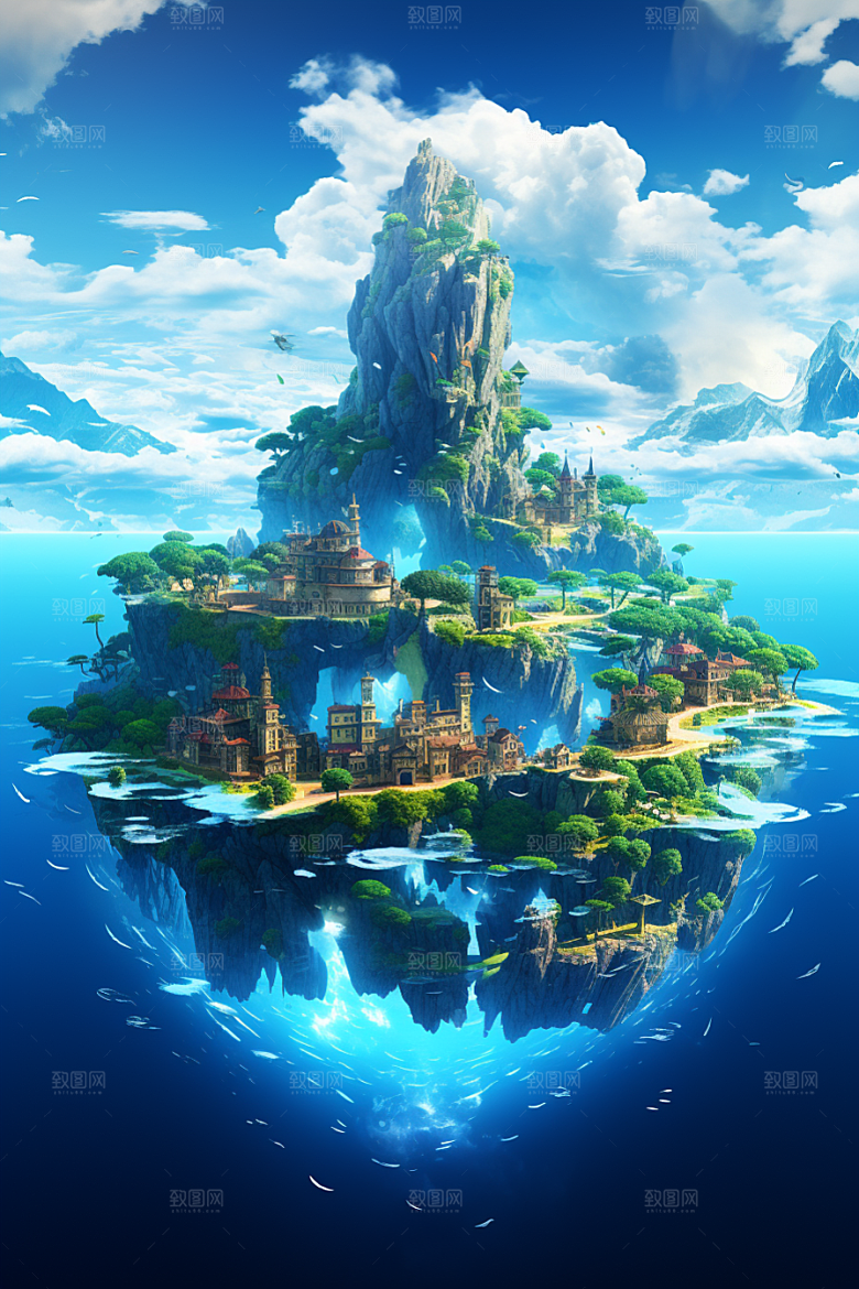 海岛艺术水天一色插画