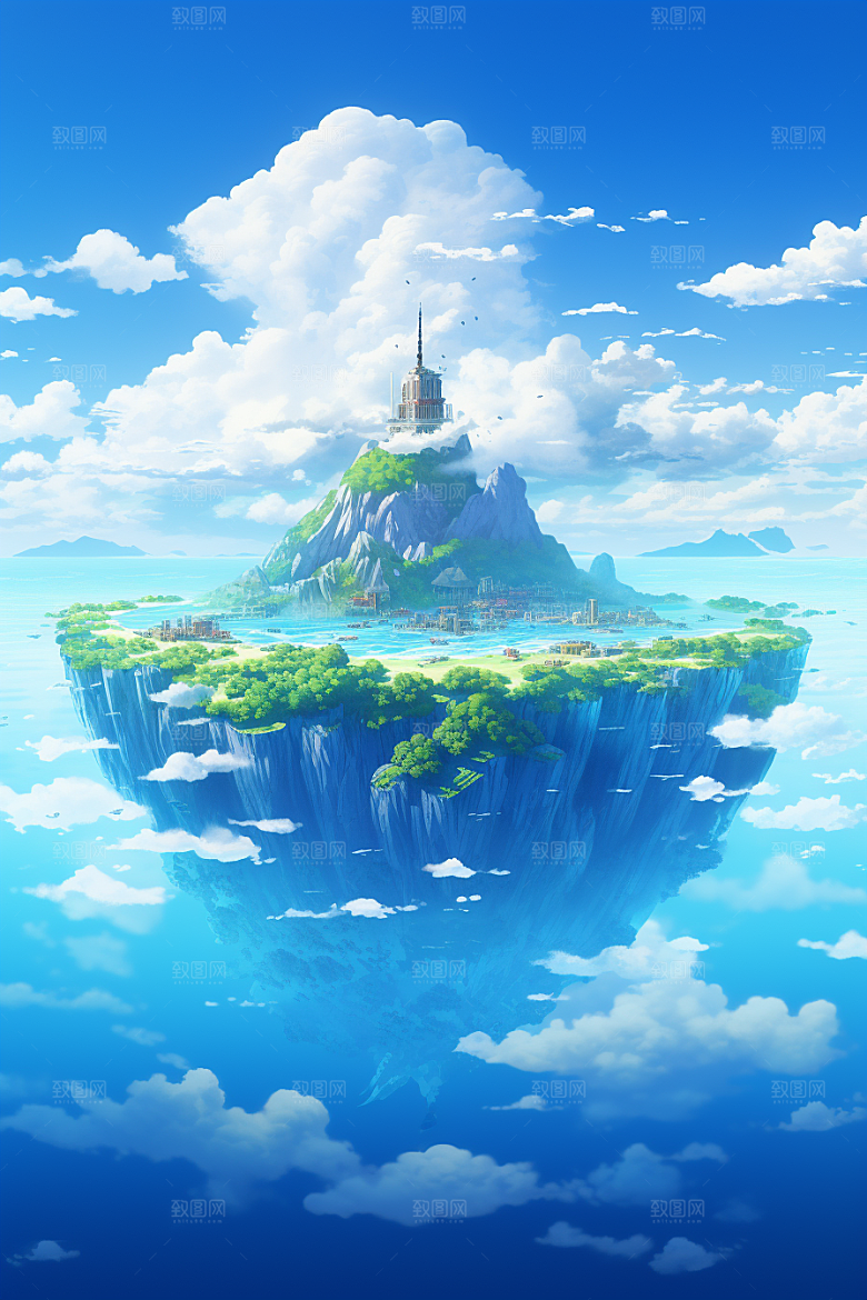 海岛小岛艺术插画